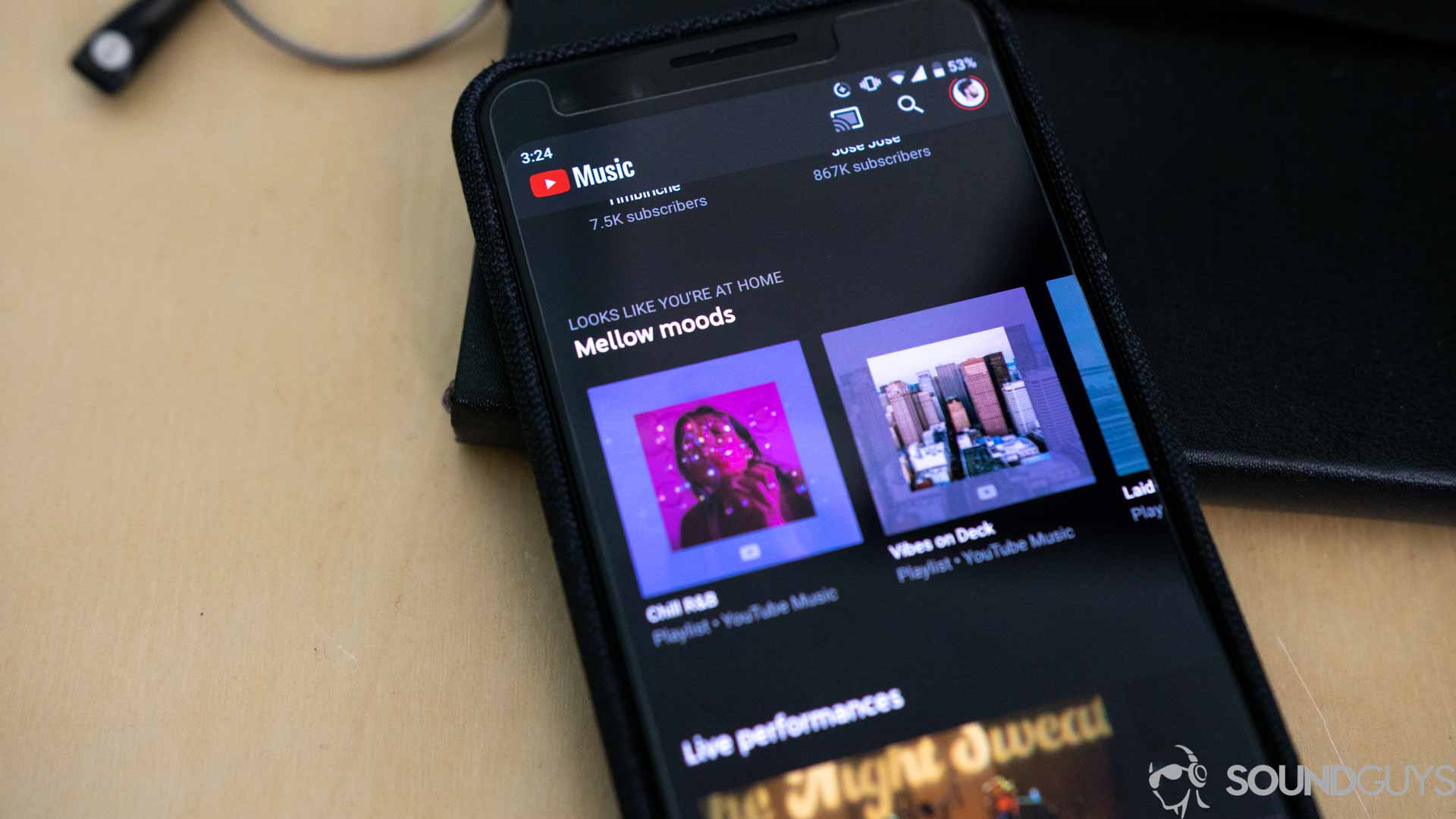 Close-up of the YouTube Music interface,