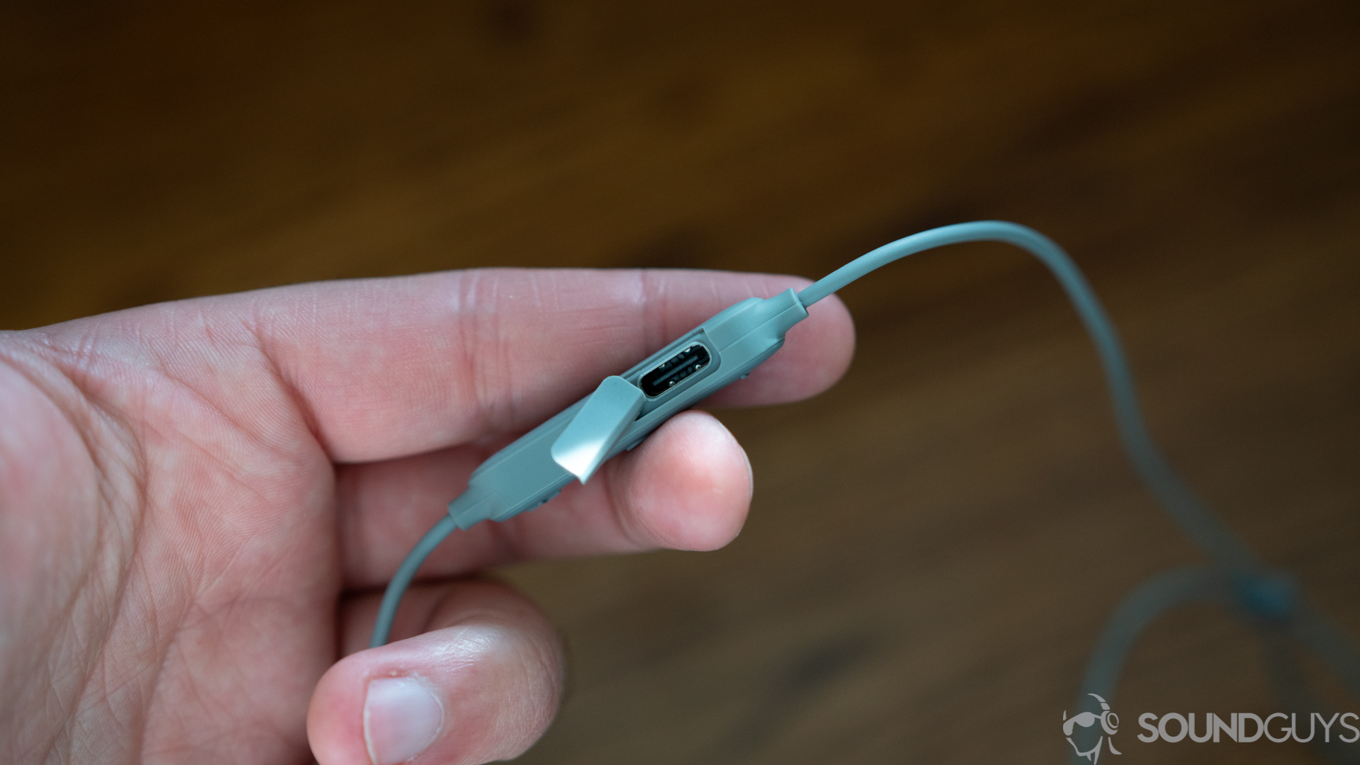 Pictured is the USB-C port of the Aukey EP-B60 earbuds. 