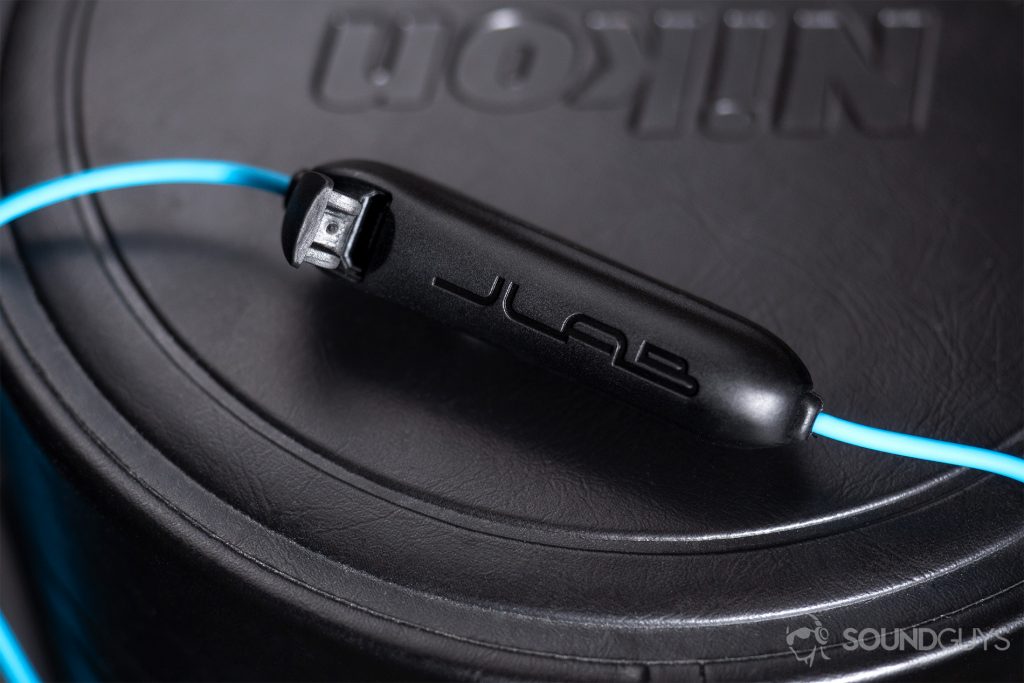 JLab Fit Sport Wireless: The micro-USB port on the back of the in-line mic and remote.