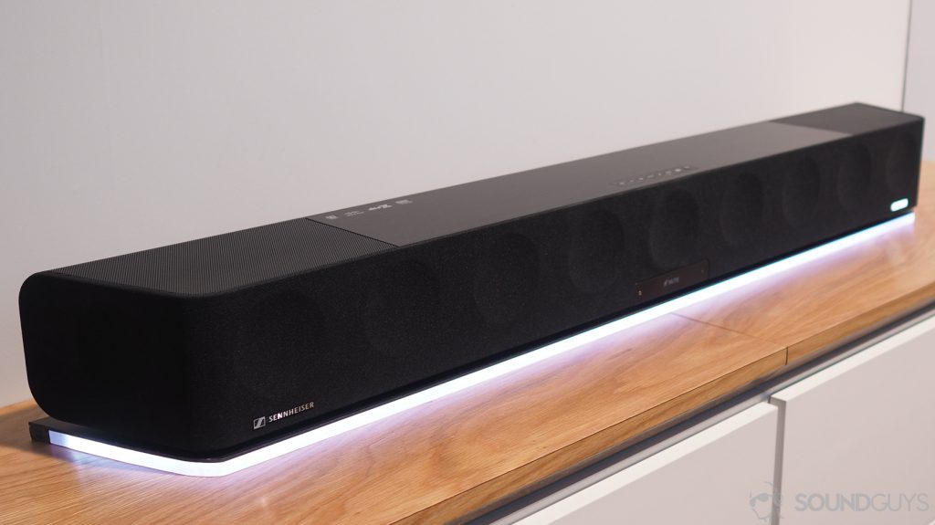 A photo of the Sennheiser AMBEO Soundbar at CES 2019