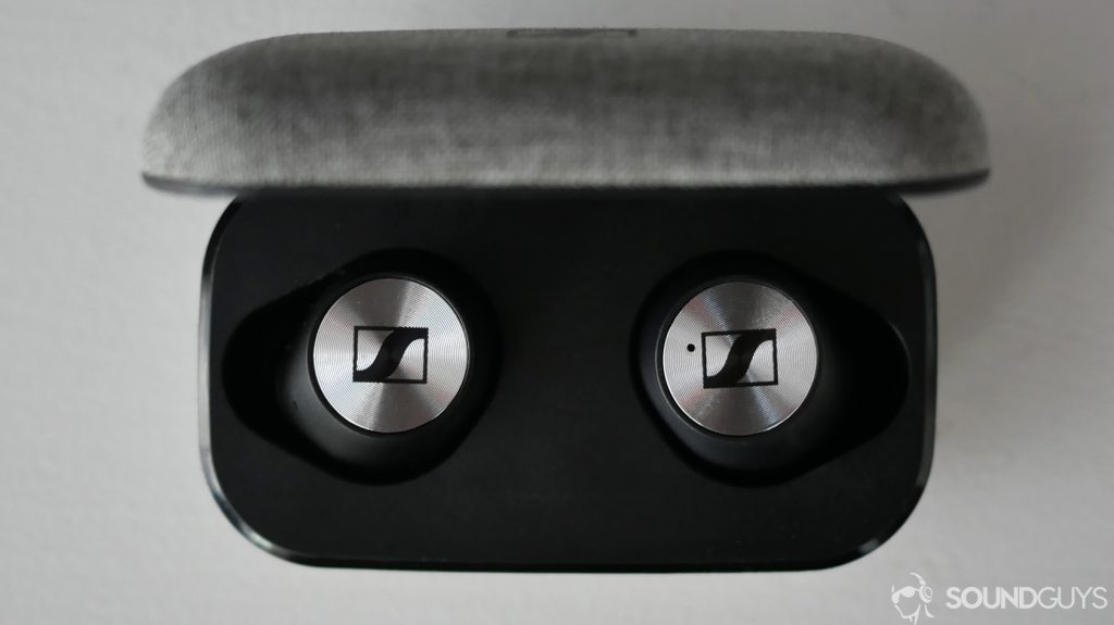 A photo of the Sennheiser Momentum True Wireless in its case.