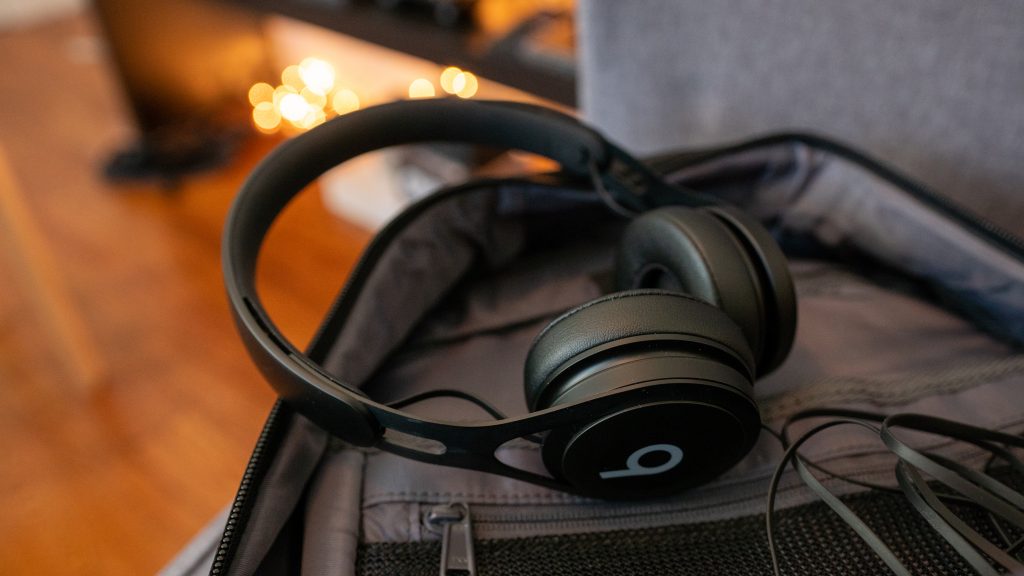 Pictured are the Beats EP headphones in an open bag.