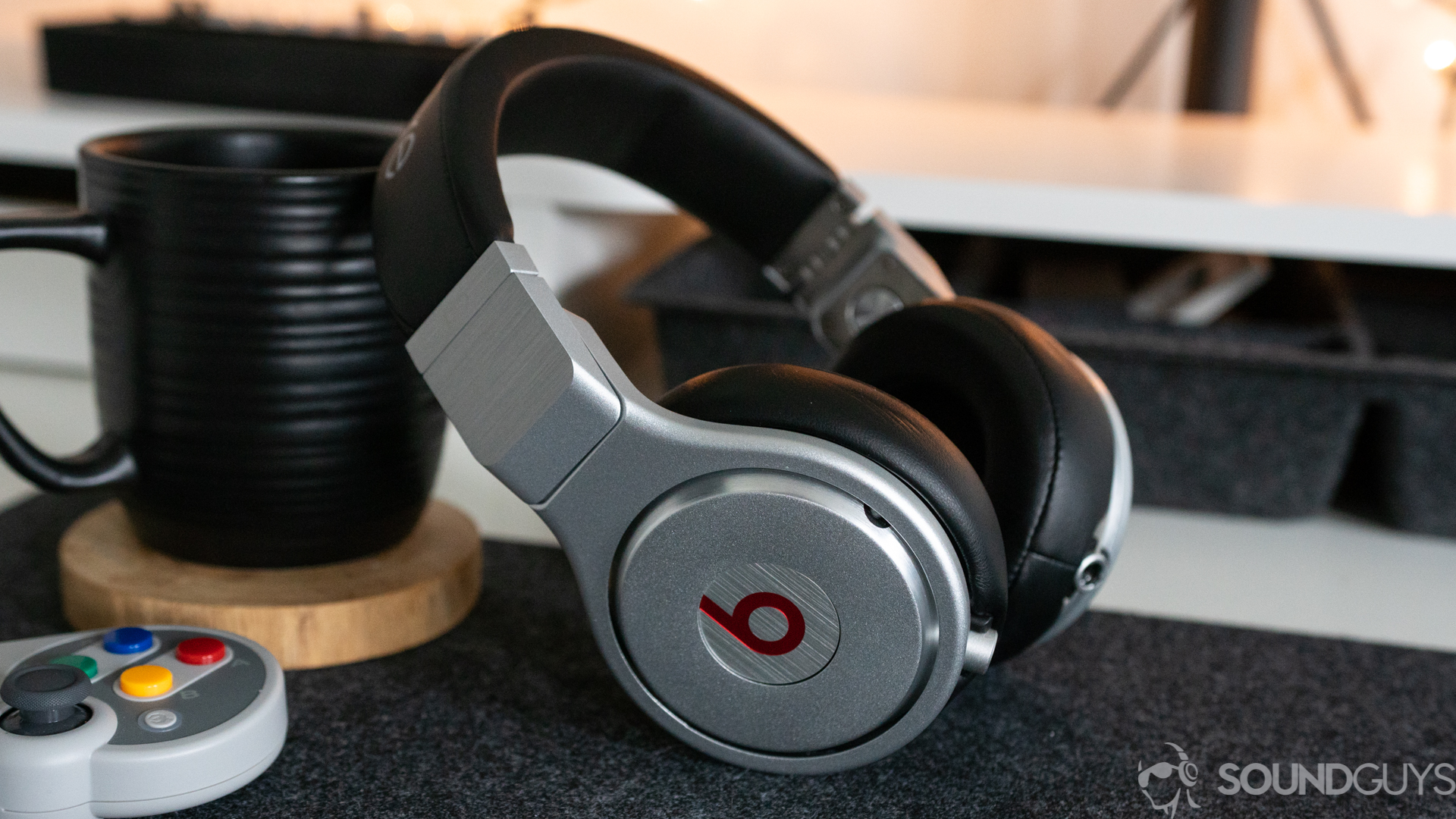 Shot of the Beats Pro on a desk.