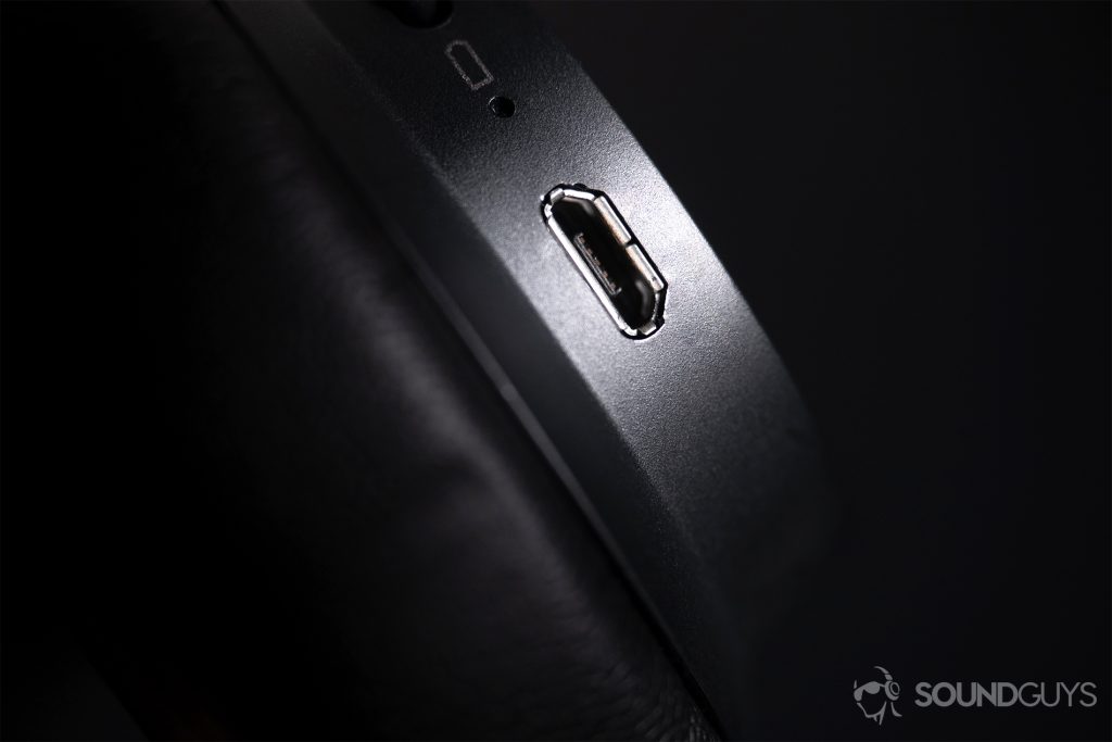 A macro photo of the micro-USB charging input.
