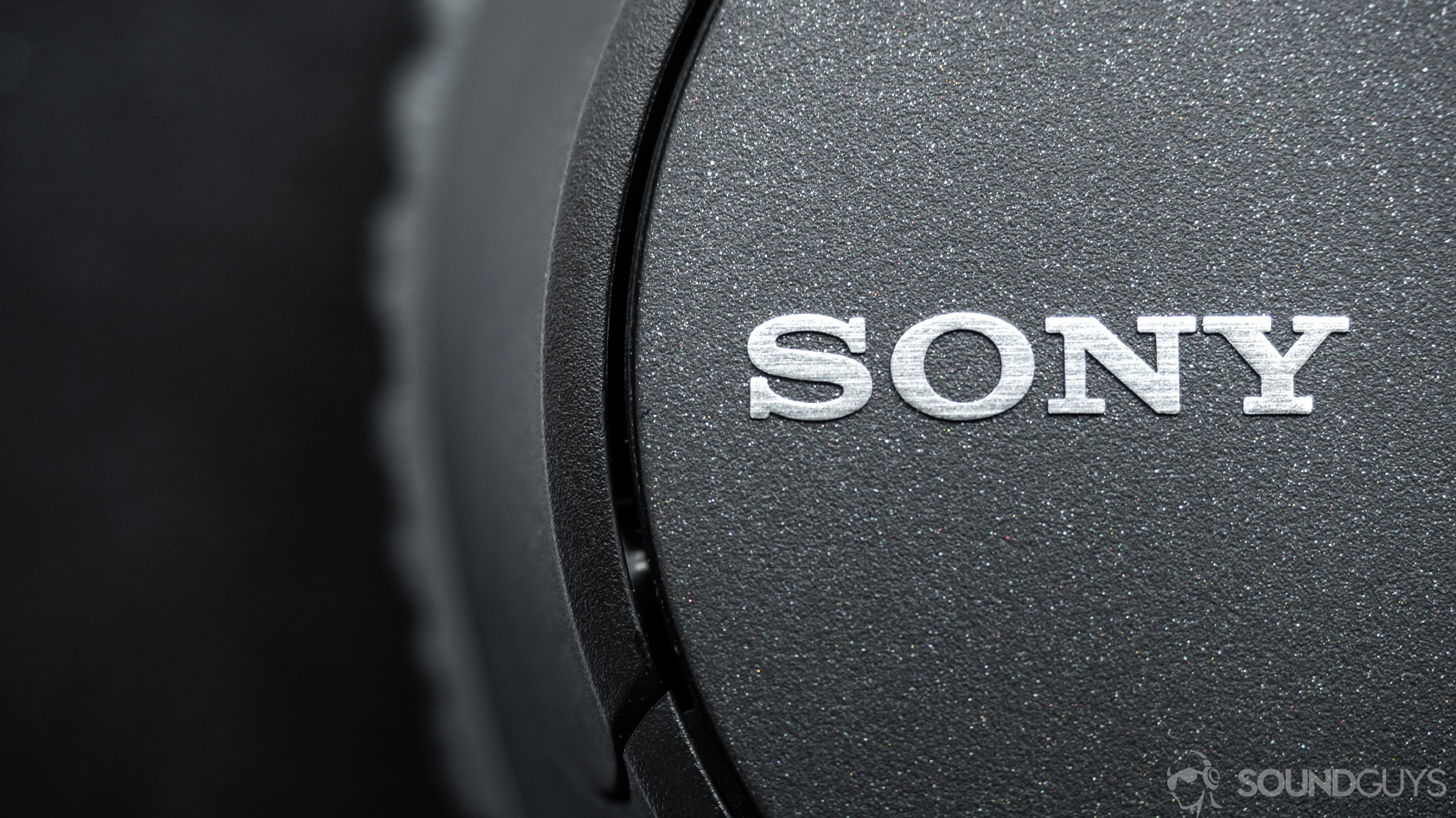 Sony WH-CH700N: Close-up image of the Sony logo on one of the ear cups.