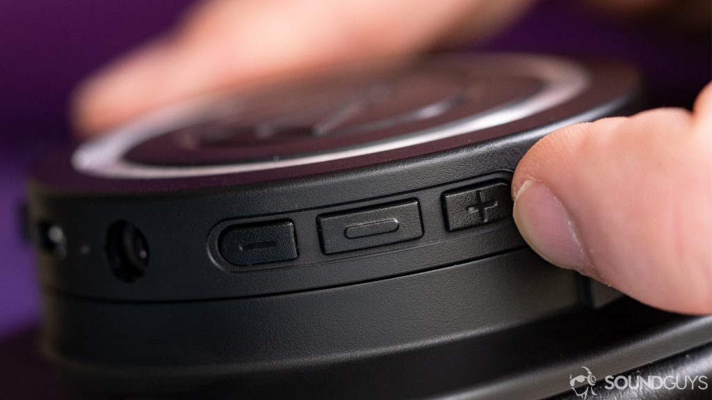 A photo of the Audio-Technica ATH-M50xBT's controls.