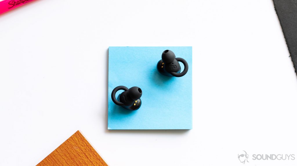1More Stylish true wireless: Aerial image of the earbuds to show off the O-hooks.