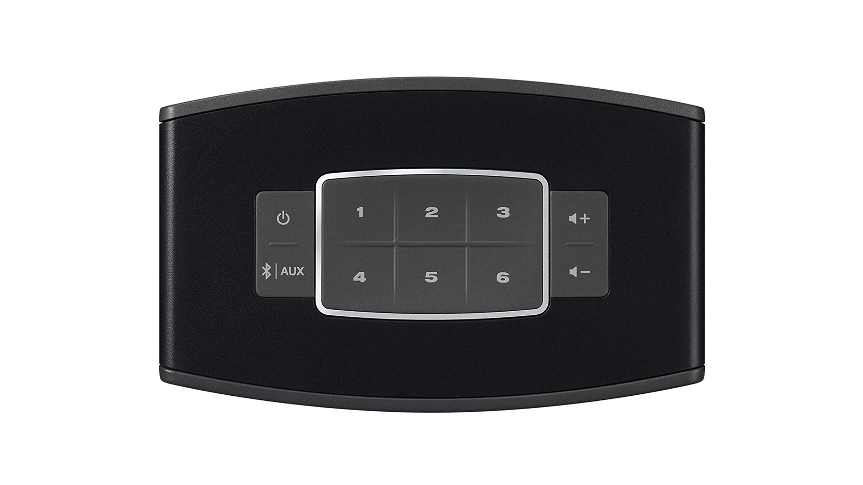 Bose SoundTouch 10-2_aerial six buttons Bose SoundTouch 10 speaker top-down image of the buttons on top.