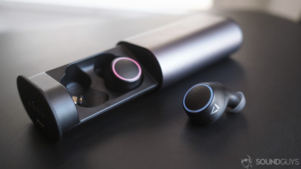Creative Outlier Air: earbud out of case and in with it open.