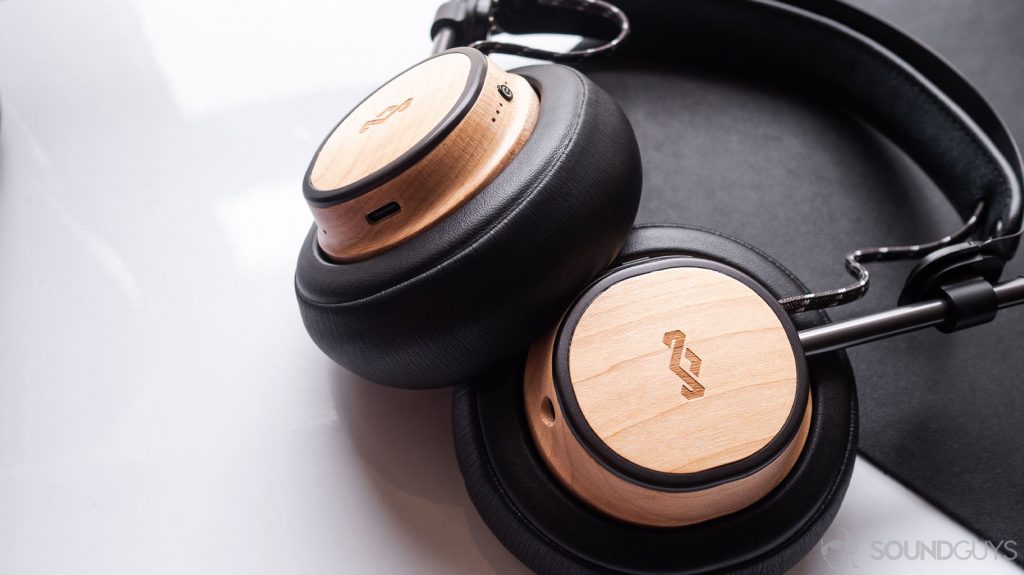 House of Marley Exodus: The headphones resting flatly on a white and black surface.