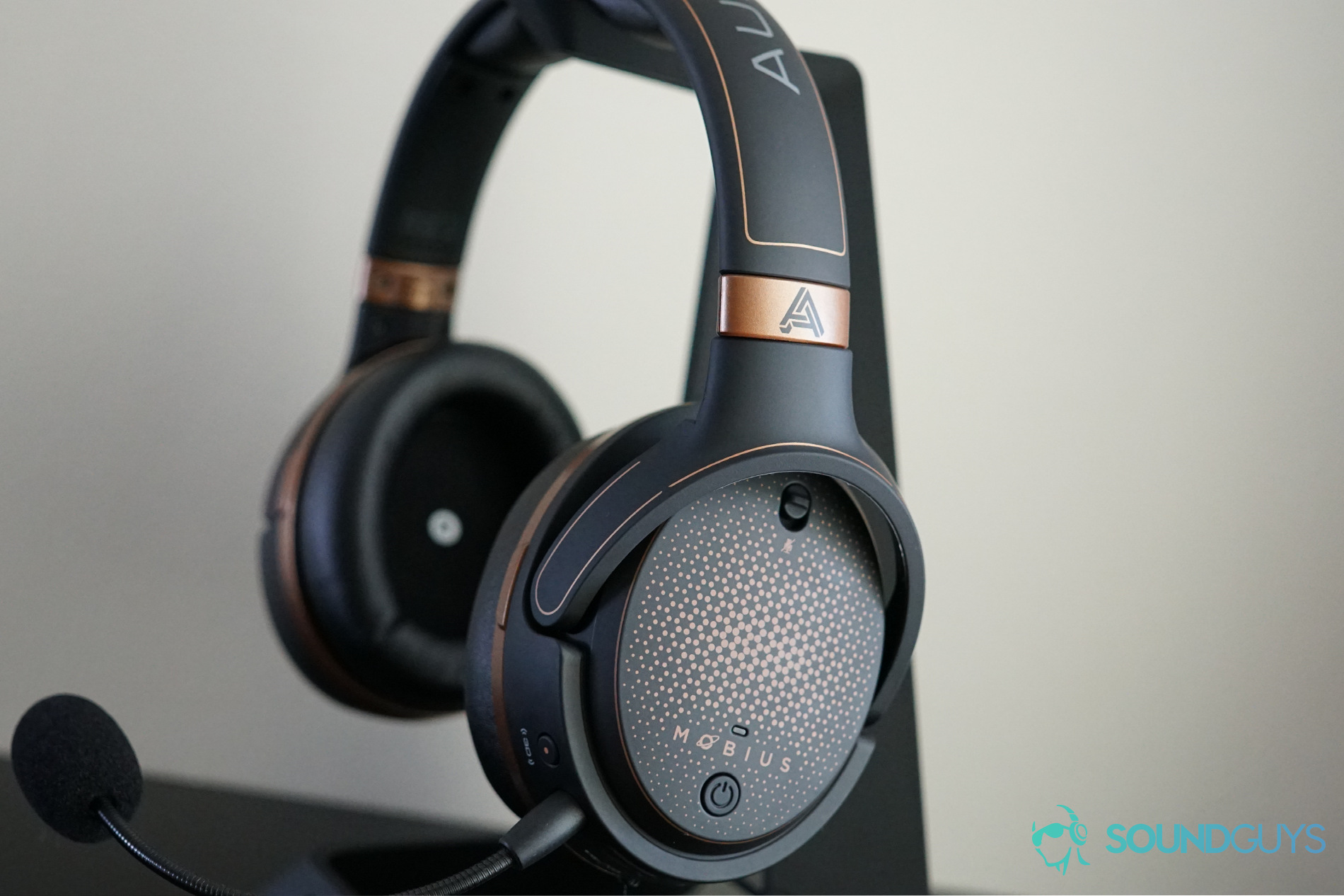 Mobius Audeze headphones on a stand