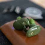 Pictured are the Skullcandy Push true wireless earbuds next to each other, with a close-up of the logo.