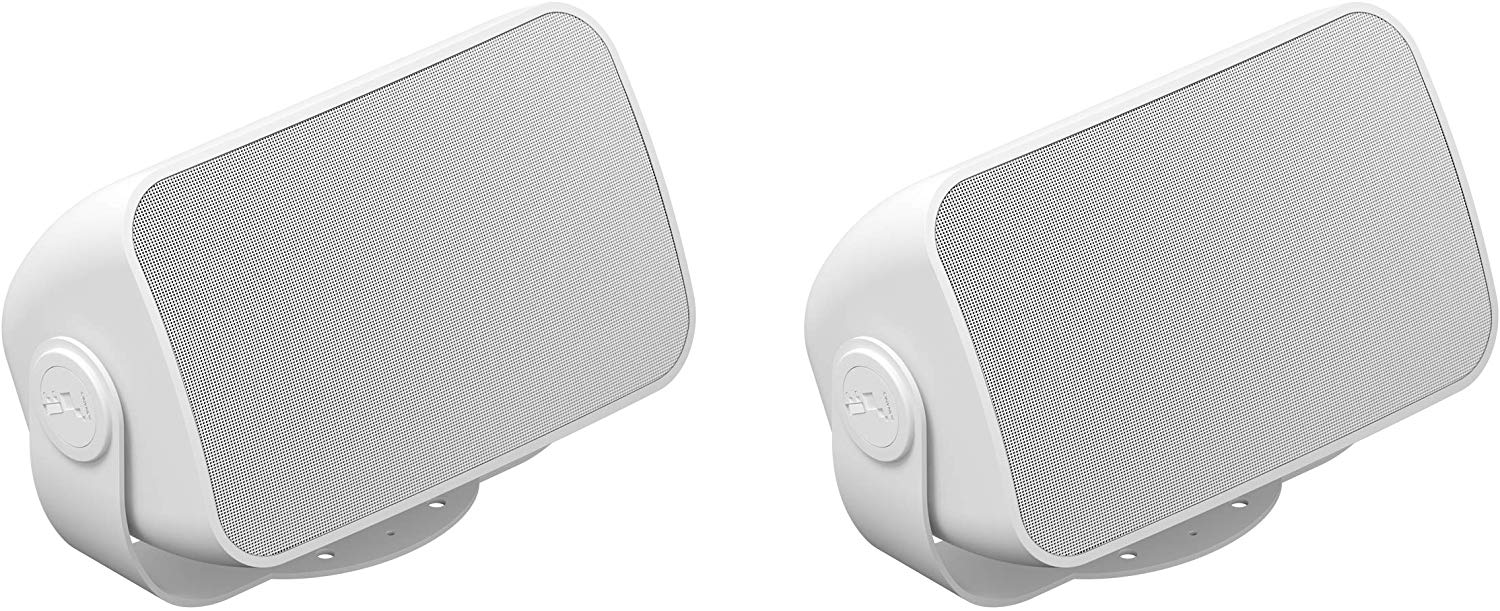 A pair of white Sonos Outdoor Speakers