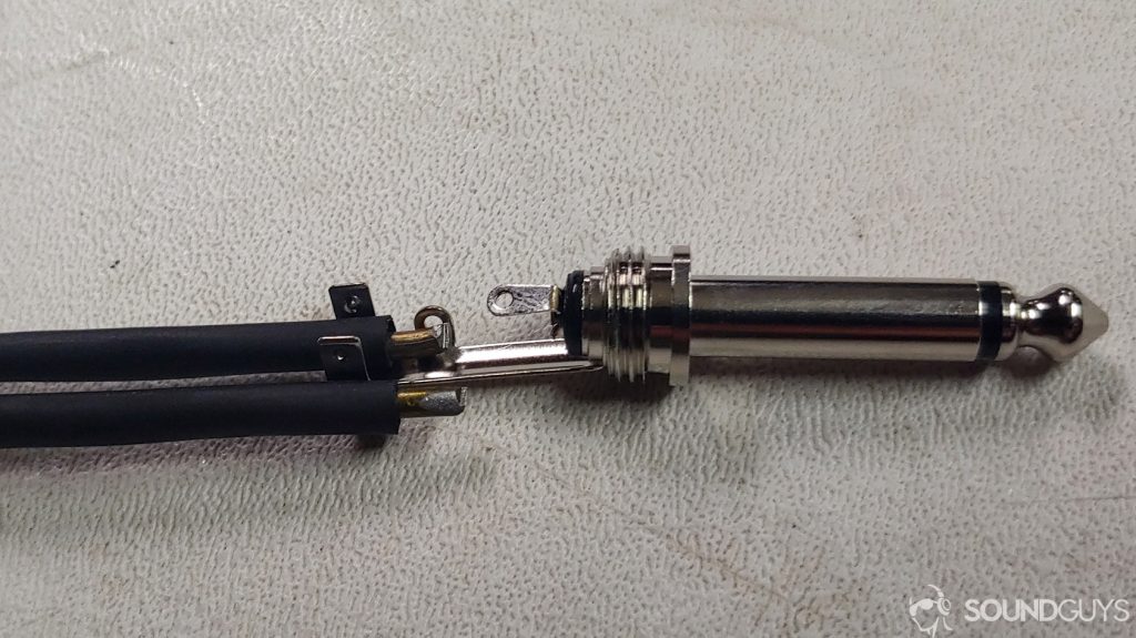 A photo of a TS plug and the coathanger cable.
