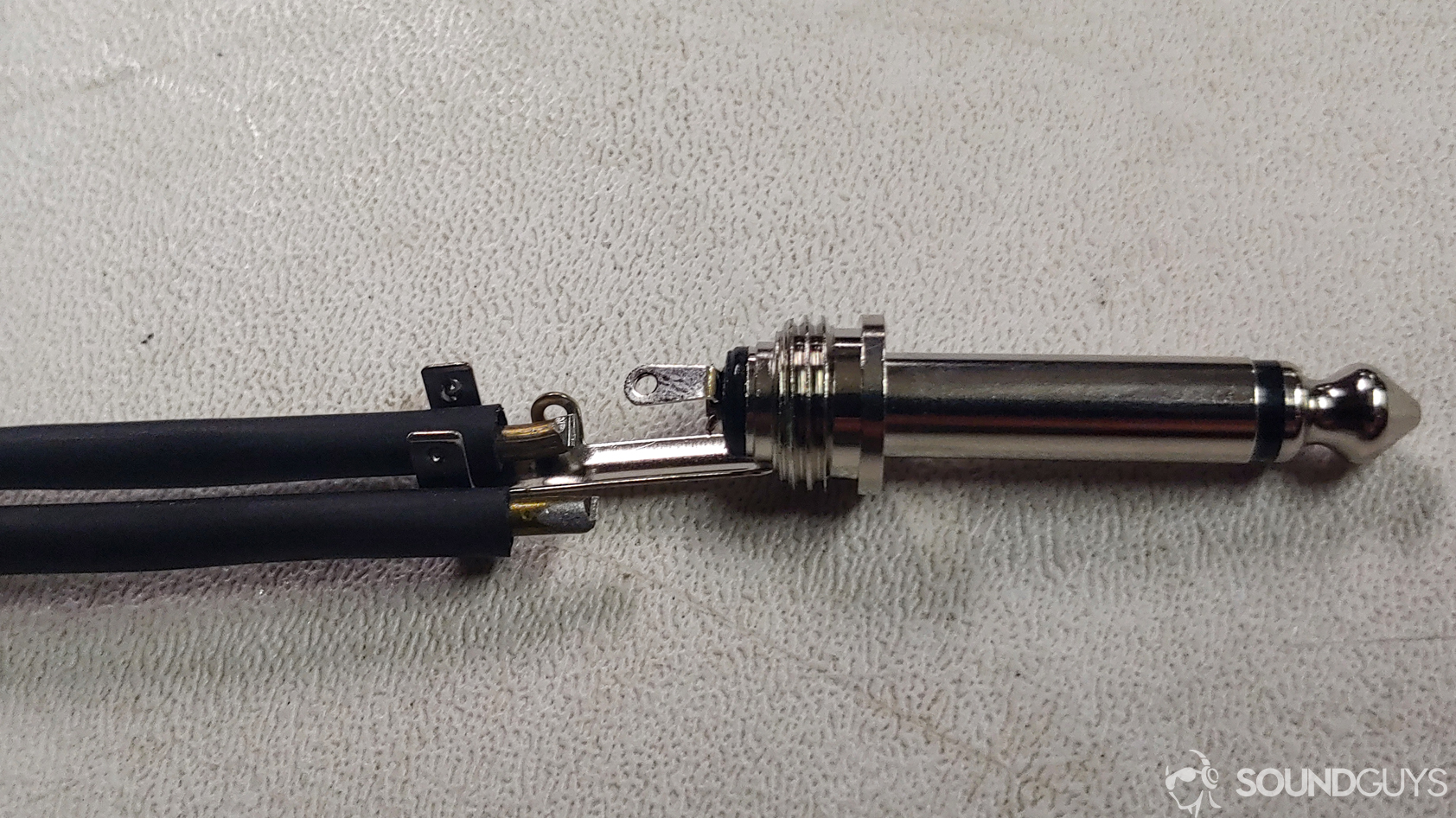 coat-hanger-cable-ts-termination A photo of a TS plug and the coathanger cable - do speaker cables make a difference