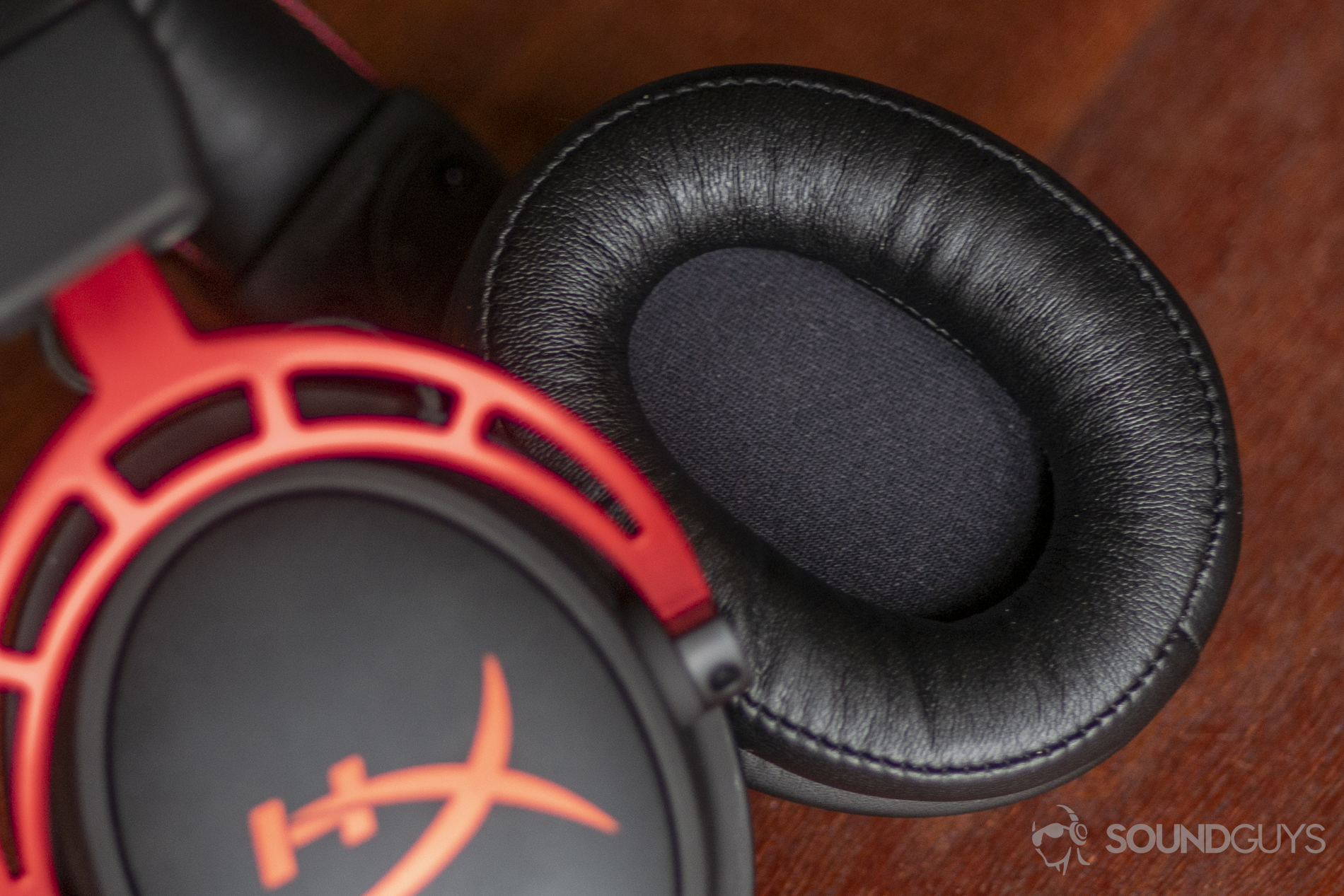 A photo of the HyperX Cloud Alpha's deep leatherette earpads