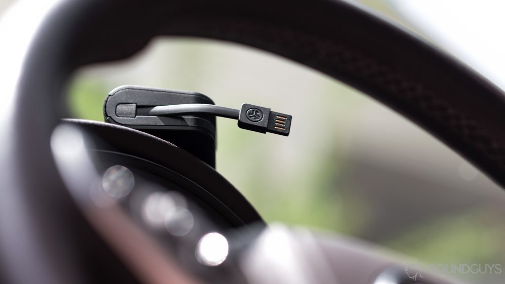 The integrated USB-A charging cable extending from the case.