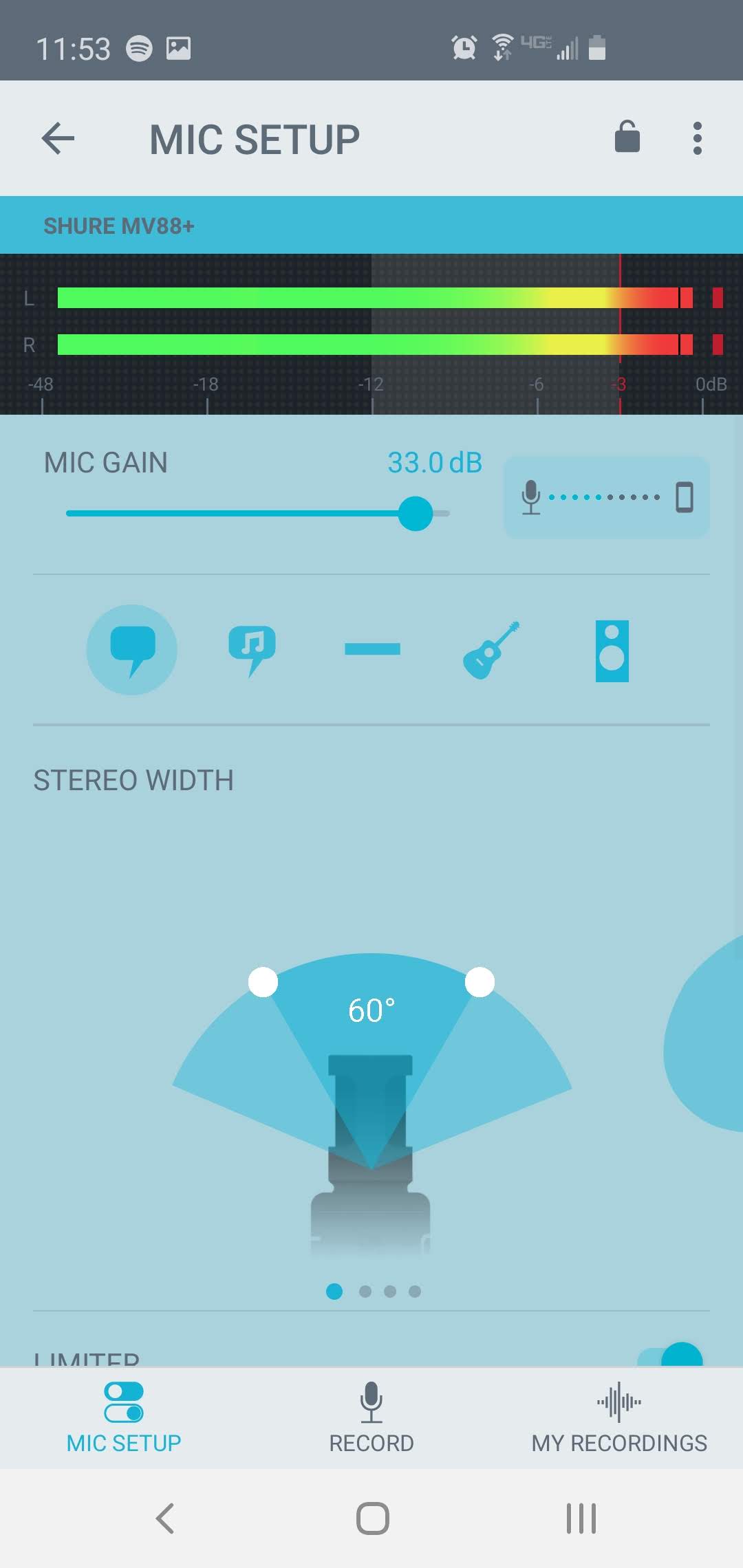 Screenshot of the Shure Motiv app.