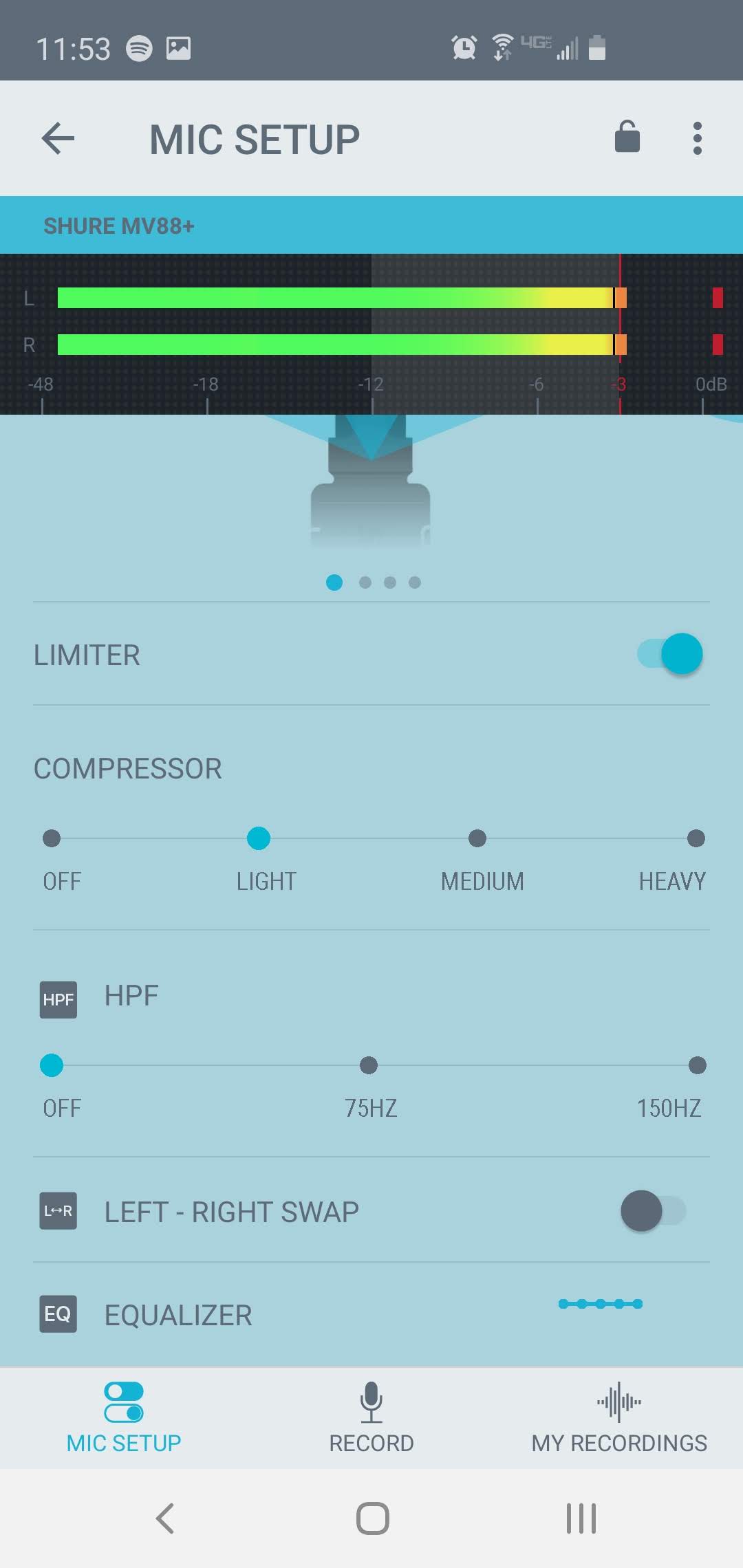 Screenshot of the Shure Motiv app.