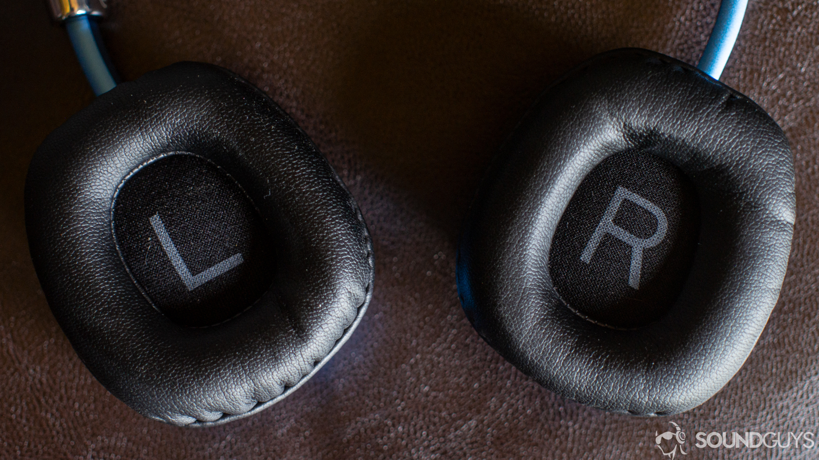 A photo of the Puro Sound Labs PuroQuiet's earpads, labeled left and right.