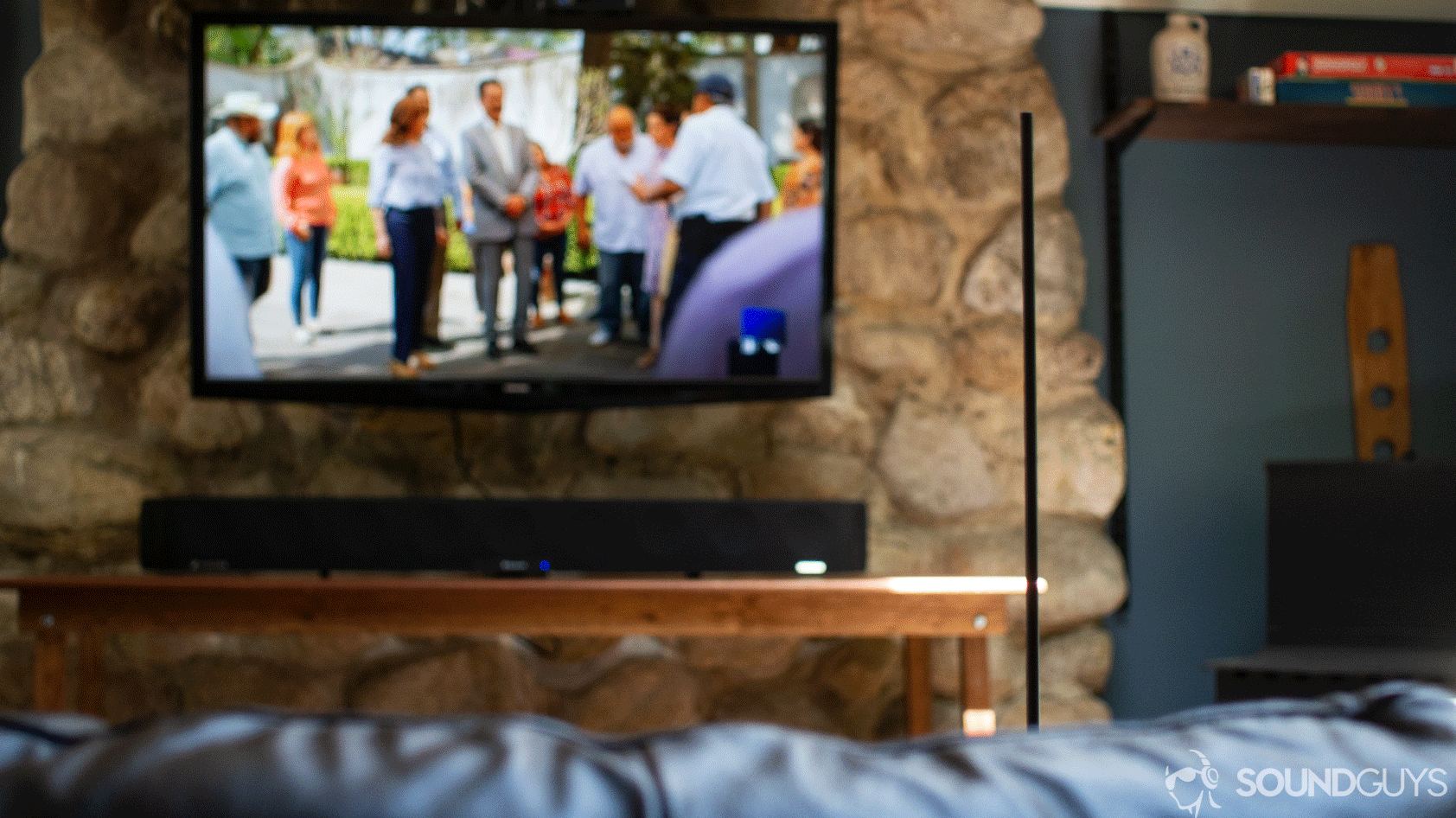 The Sennheiser Ambeo Soundbar's microphone in a living room.