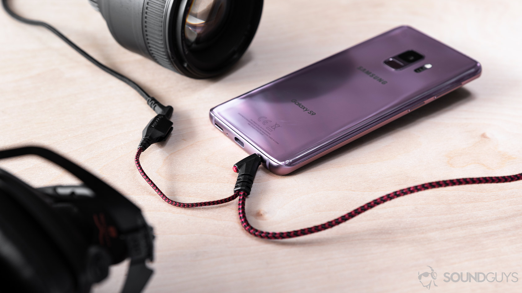 The cables provided plugged into a Samsung Galaxy S9.