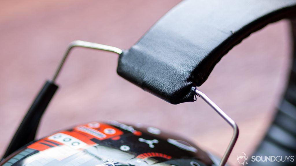 A photo of a hard-to-adjust band on hearing protection for kids.