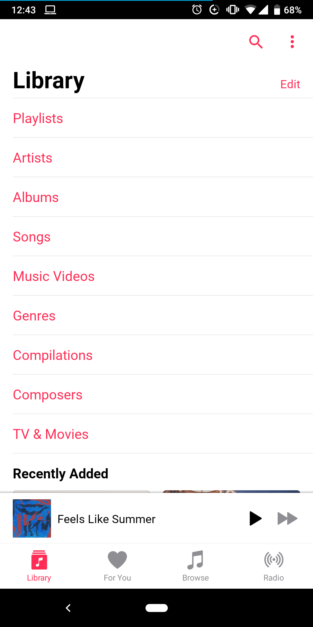 Screenshot of Apple Music on an Android device