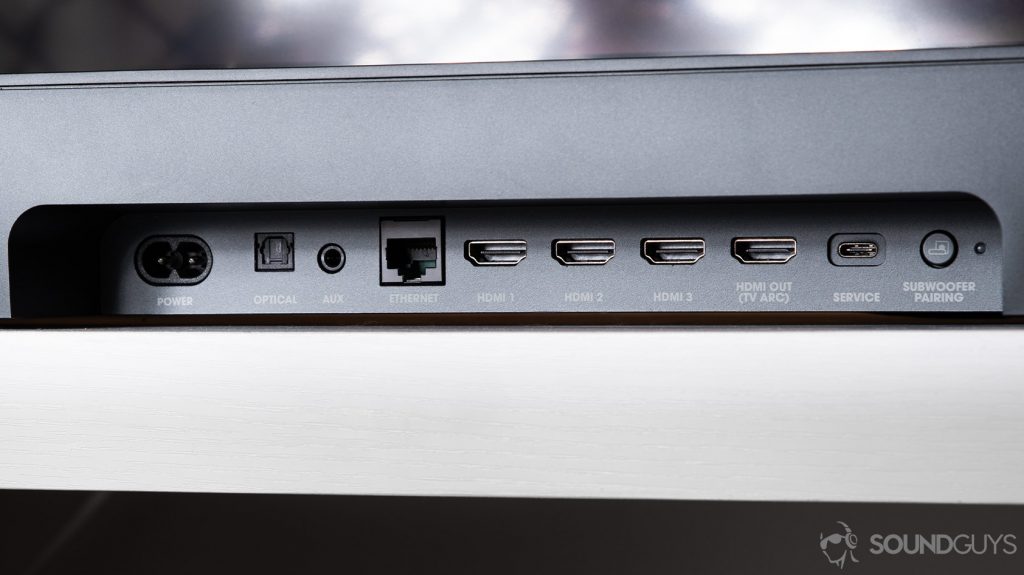 A picture of the JBL Link Bar is one of the best soundbars and has plenty of audio/video inputs on the back of the speaker.