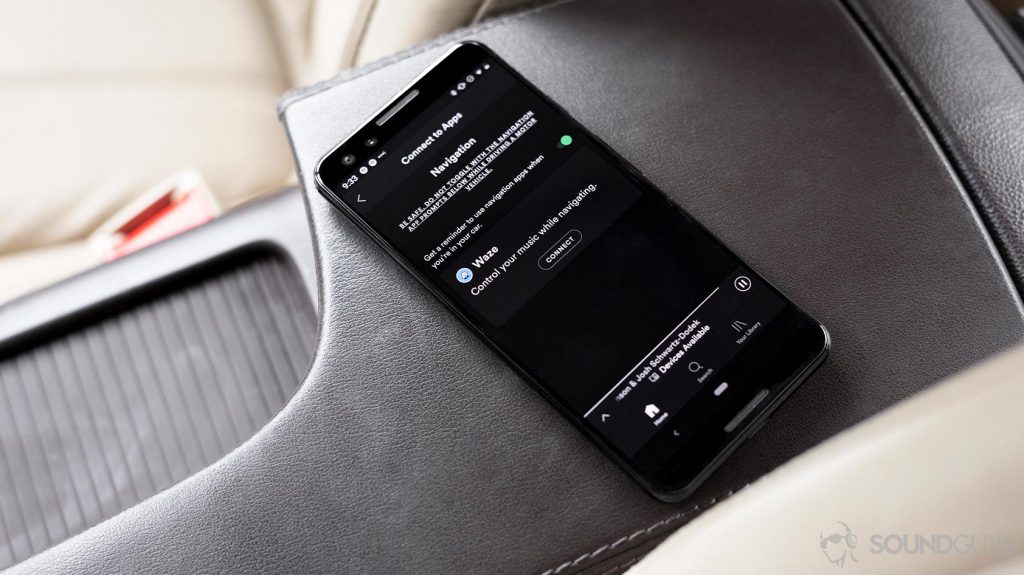 Spotify detects when it's connected to an automobile and offers option to connect to navigation apps.