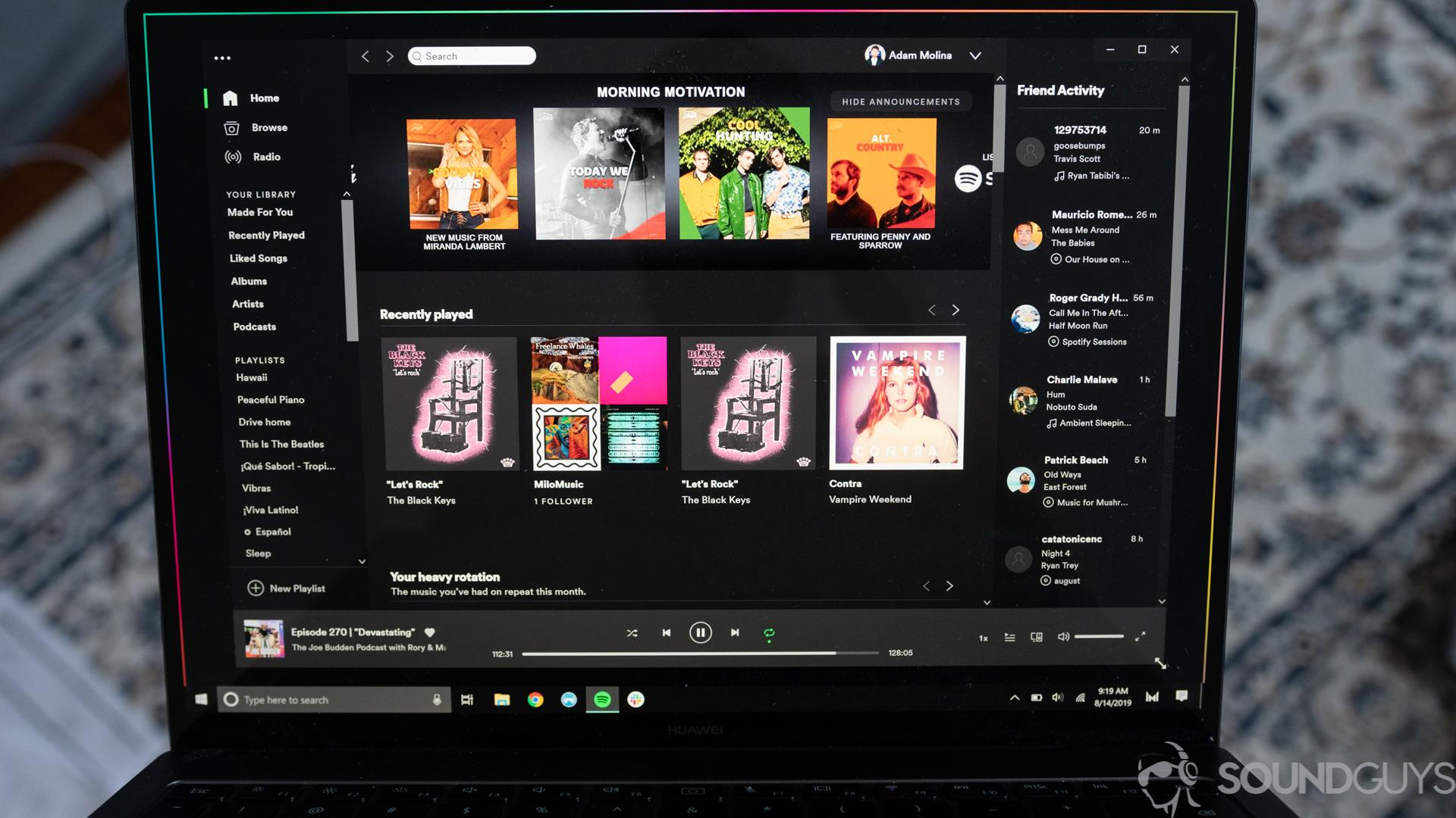 A picture of the desktop Spotify app on Windows running on a laptop.