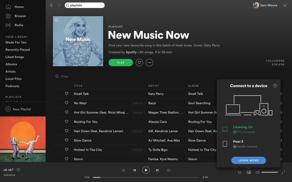 A screenshot of the Spotify desktop New Music Now playlist.