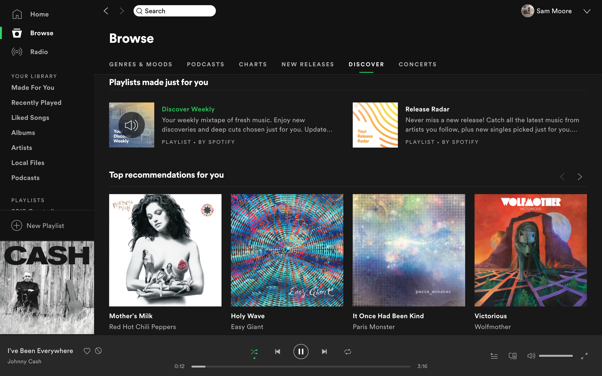 Screenshot of a Spotify running on macOS on the discover page.