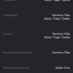 A screenshot of the Tidal HiFi mobile app, which credits screen displaying various contributors to a song.