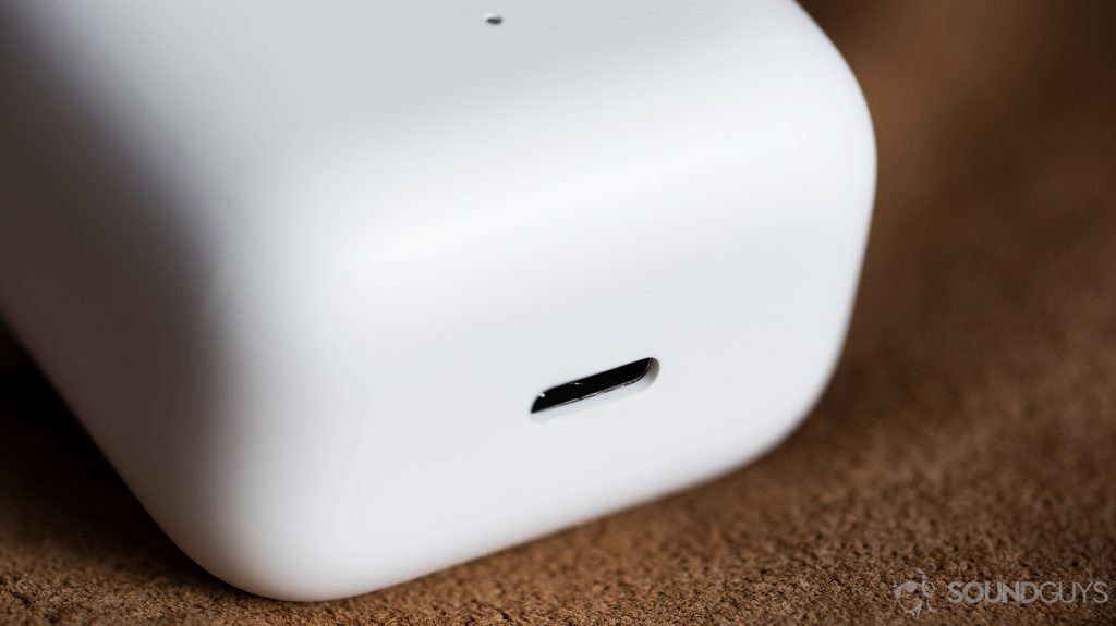 Macro shot of the Xiaomi Mi True Wireless charging case's USB-C port.