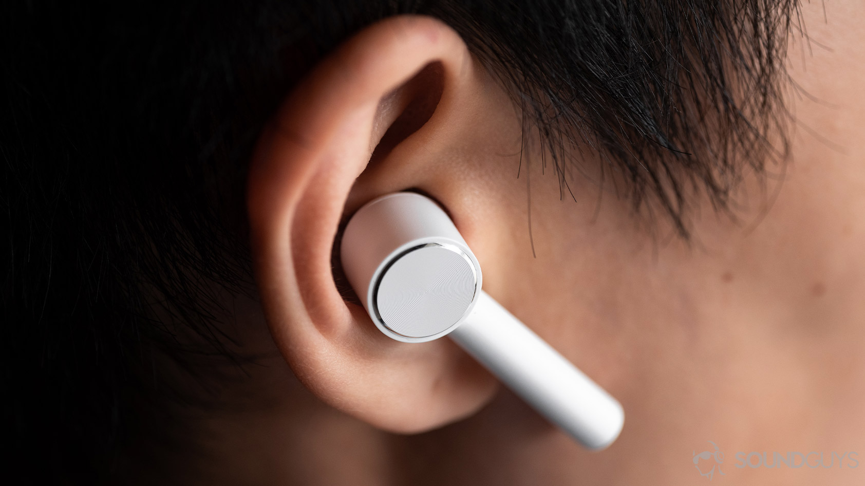 Right Xiaomi Mi True Wireless earbud in an ear.