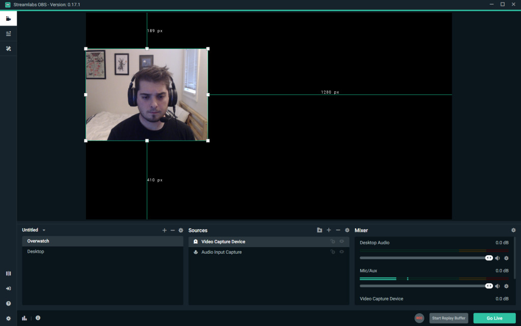 Sam moving the video output source window around Streamlabs OBS