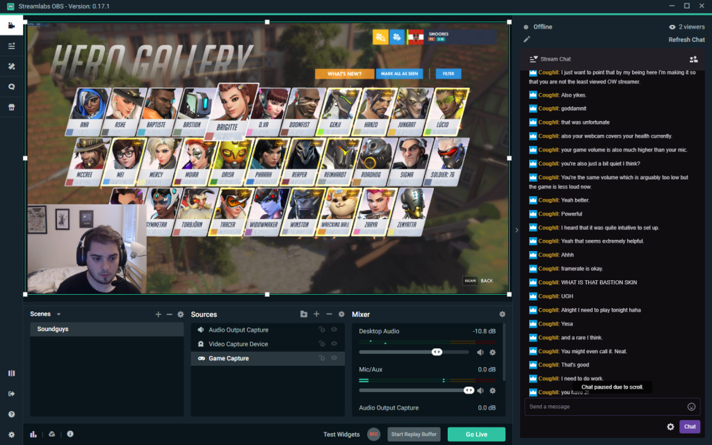 Sam streaming Overwatch using Streamlabs OBS