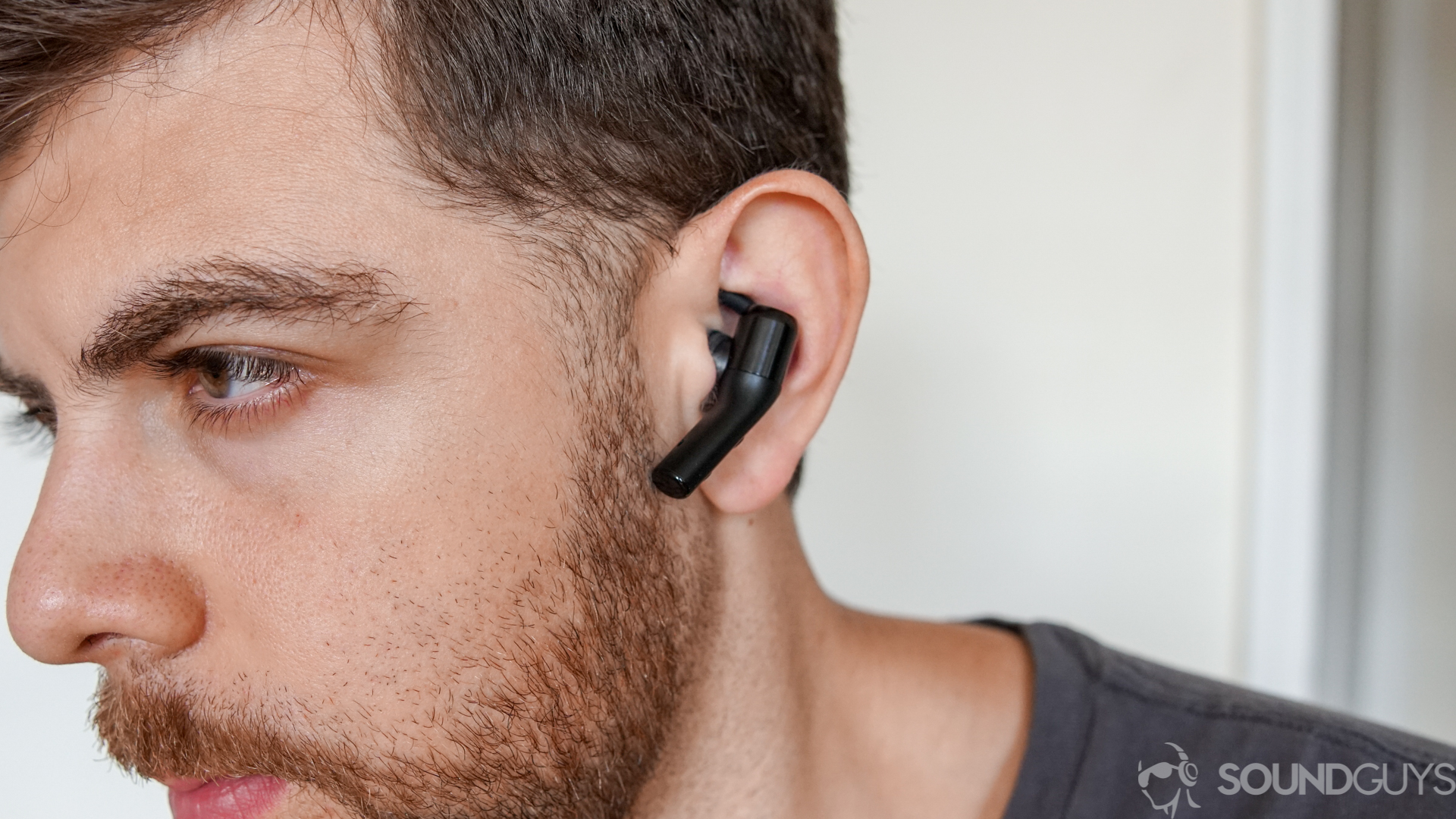 Treblab-X5-true-wireless-worn-in-ear A photo of the Treblab X5 being worn my Adam Molina.