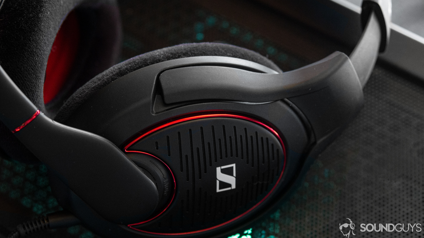 A photo of the Sennheiser Game One headset on a computer.