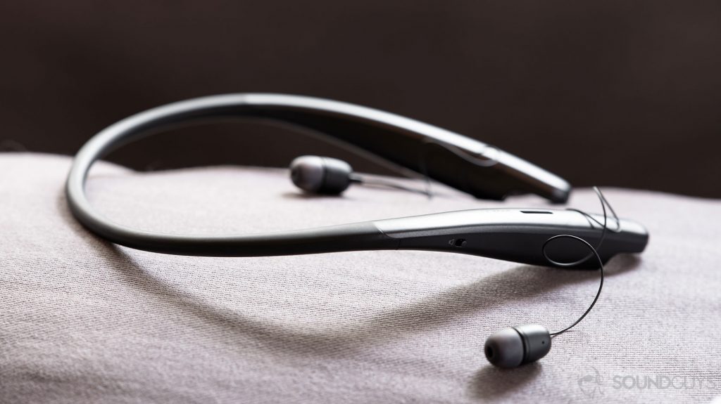 The mono speaker toggle on the outer right-side of the LG Tone Style SL6s earbuds.