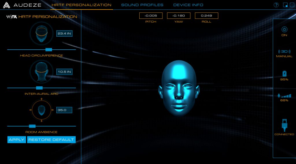 Audeze HQ app menu screen.