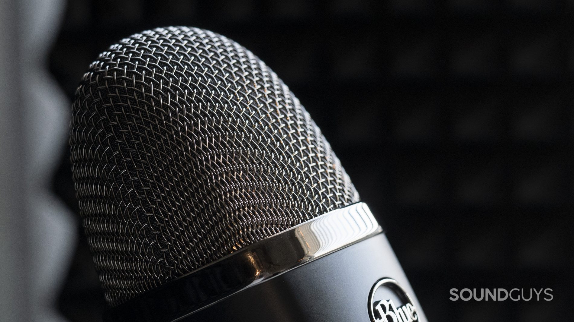 A photo of the Blue Microphones Yeti X with a focus on the grille.