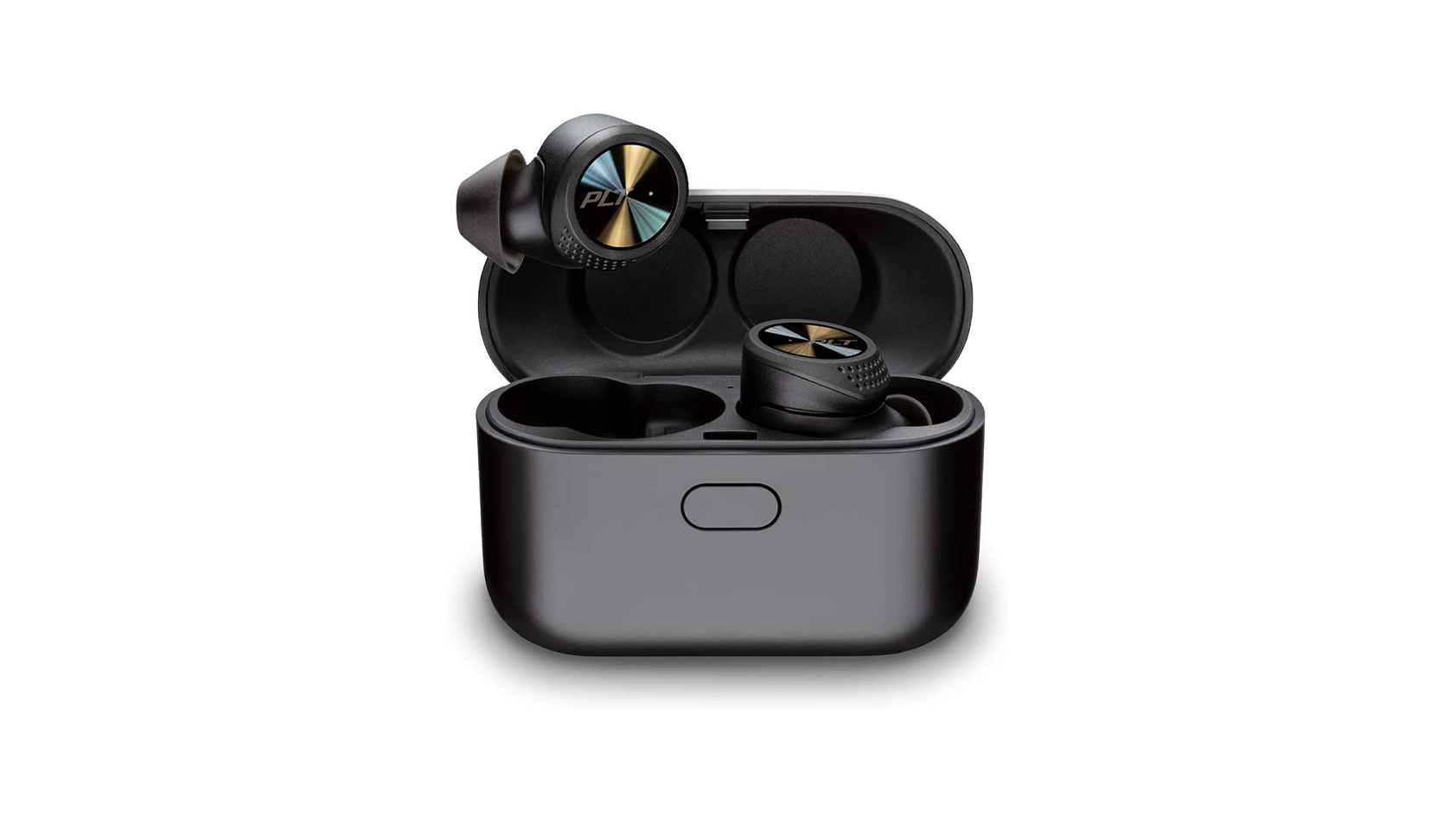 The Plantronics BackBeat PRO 5100 true wireless earbuds in black against a white background.
