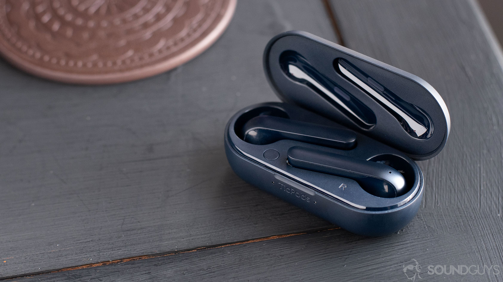 A picture of the Mobvoi TicPods 2 Pro true wireless earbuds in the charging case, both of which are navy.