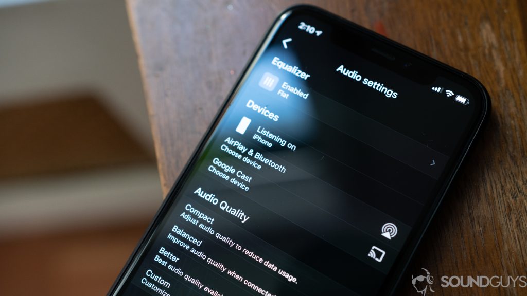 Audio settings screen on Deezer app.