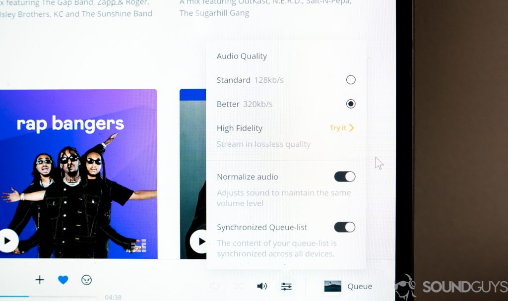 The Deezer app audio settings.