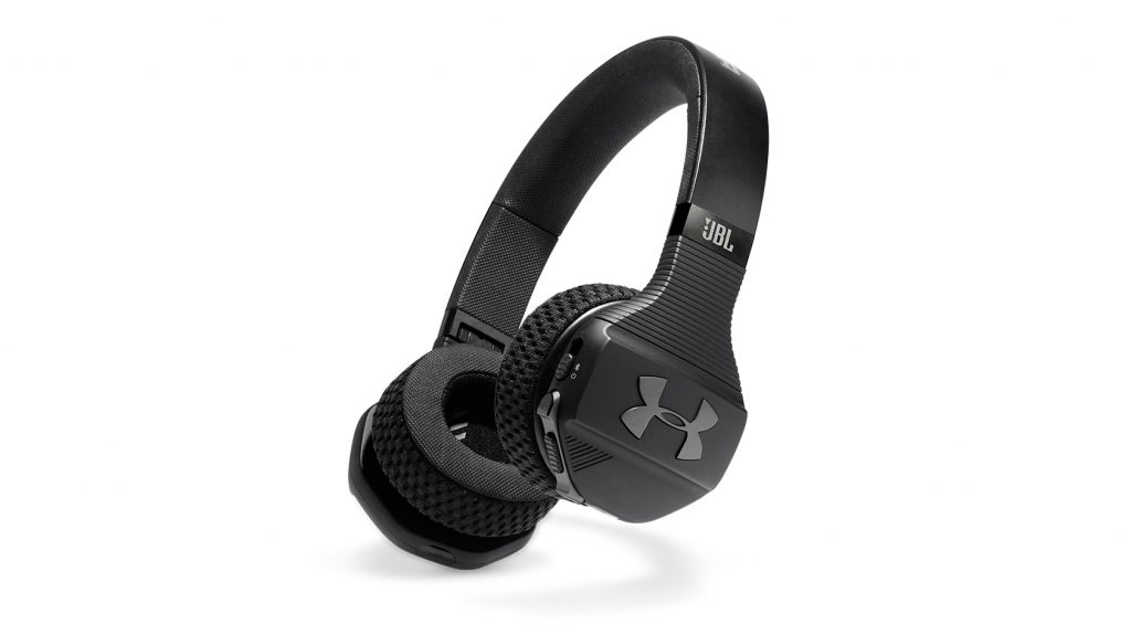 A product image of the JBL UA Sport Wireless Train on-ear headphones in black.
