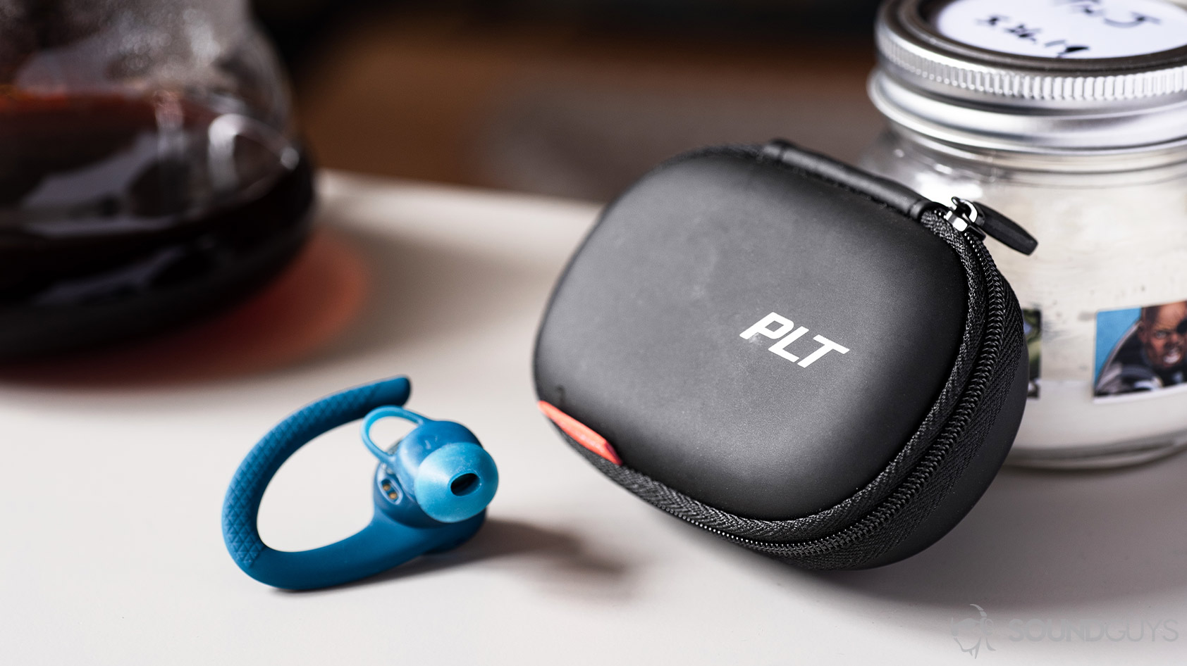 A picture of the Plantronics BackBeat Fit 3200 true wireless workout earbuds' closed charging case.
