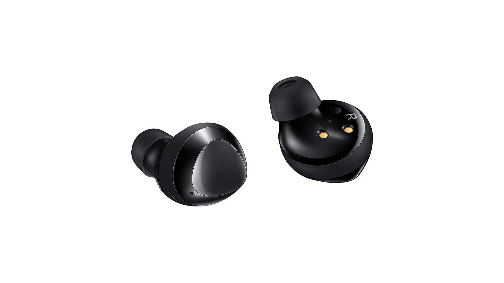 A product render of the Samsung Galaxy Buds Plus in black and against a white background.